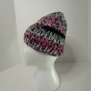 Handmade Unisex Crochet Knitted Beanie Hat Pink/Gray/Black/White 8"Rx8"D